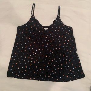 Socialite Black and colored Scalloped Flowy Tank